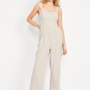 Old Navy Fit+Flare Linen Blend Elegant Cream Jumpsuit